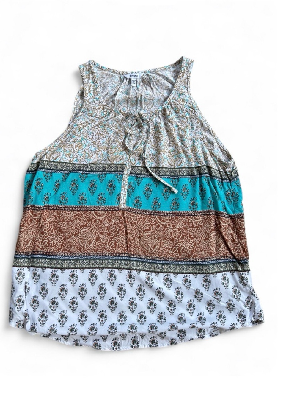 Sonoma 100% Rayon Sleeveless Mixed-Print Boho Style Tank Top - Petite Medium